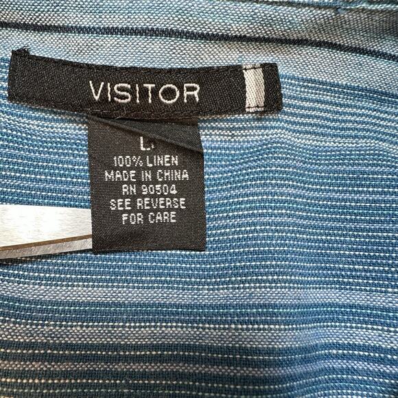Visitor 100% Linen Men's‎ Casual Shirt L Textured Striped Coastal Beachy Grandpa - Picture 3 of 7